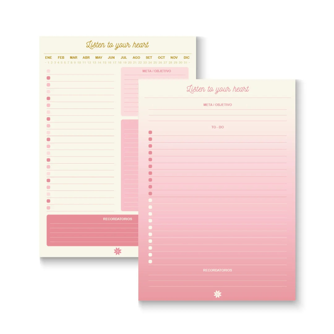 Planner diario + To-do List - Grandes Logros - Listen to your heart